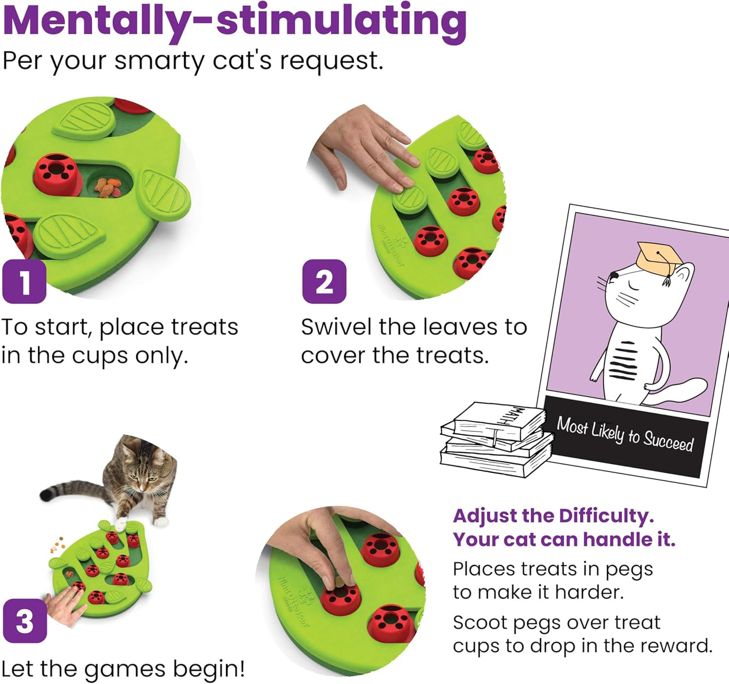 Catstages Nina Ottosson Buggin’ Out Puzzle & Play Cat Puzzle Feeder – Interactive Treat Game for Indoor Cats, Level 2 Slow Feeder Enrichment Toy, 13.9" x 11.5"