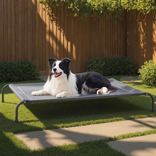 Bedsure Outdoor Elevated Cooling Dog Bed Large Sized Dog, 49in Grey | Portable raised camping pet cot hammock,Breathable Teslin mesh,Weather resistant,For large pets up to 85 lbs,Easy to assemble