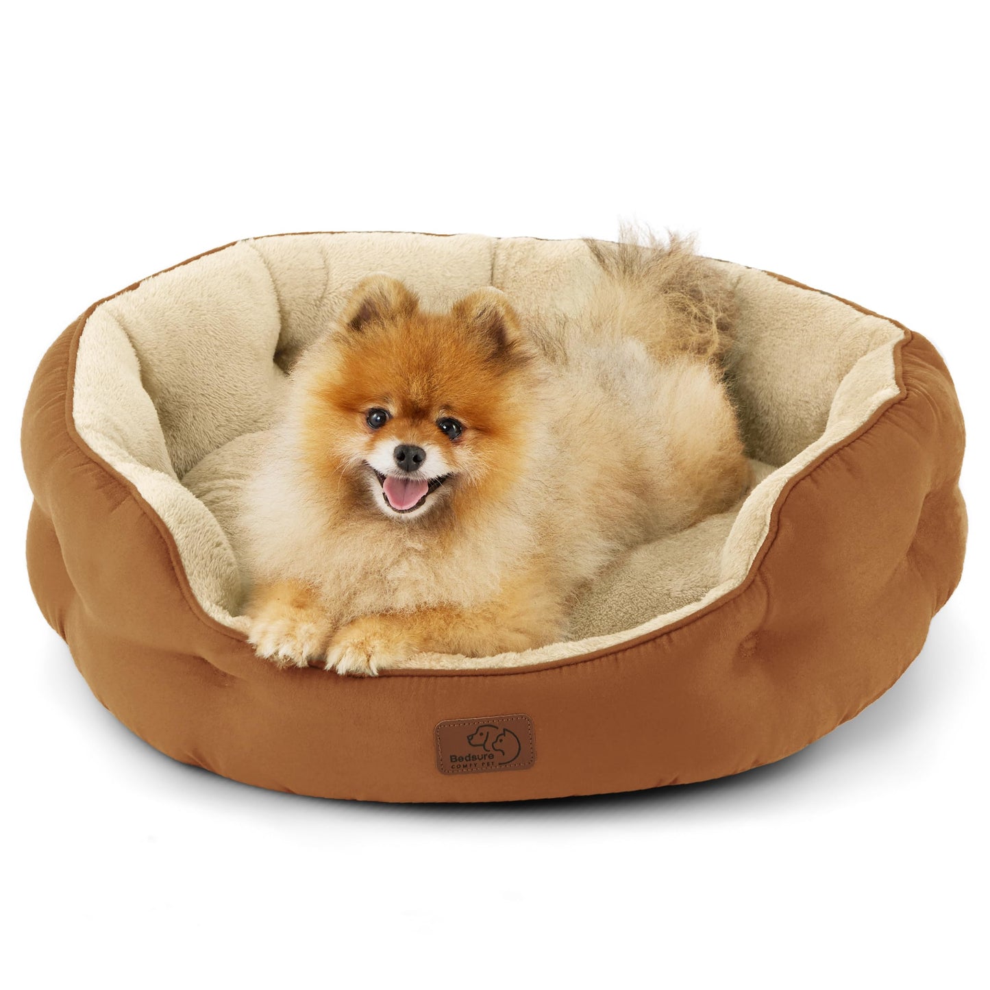 Bedsure Small Dog Bed Washable,Round Cat Beds for Indoor Cats,20in Ivory | Soft plush pet bed,dog beds for small dogs for puppy and kittens,Anti-Slip bottom,easy to clean