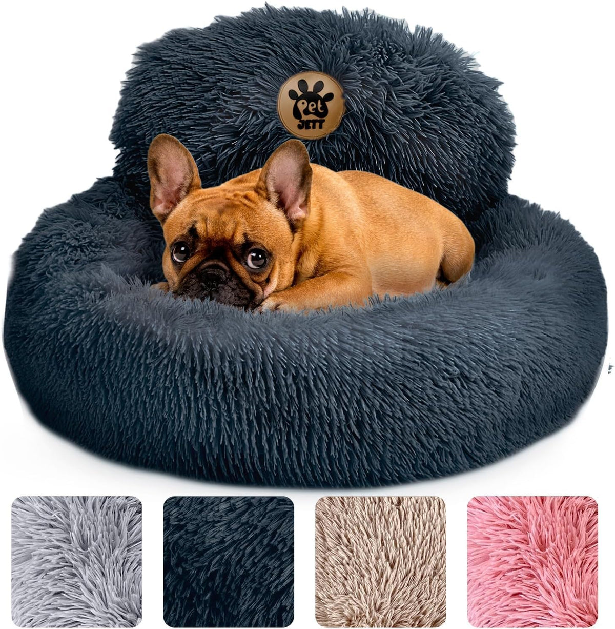 PetJett Calming Dog Bed Medium Size Dog - 30'' Donut Bed, Washable Dog Bed, Anti-Slip & Super Soft Fluffy Plush Round Dog Bed, Anti-Anxiety Premium Comfort Pet Bed, Fits Dogs Upto 45 lbs - Dark Grey