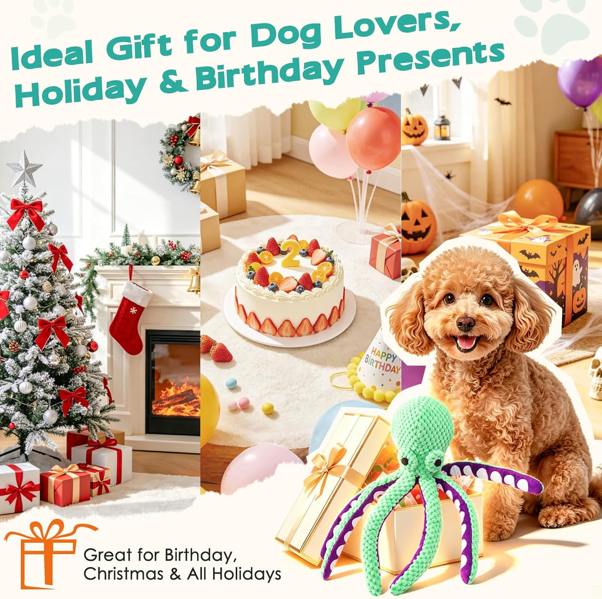 Fuufome Squeaky Plush Dog Toys, Soft Fabric Toys for Puppy, Small and Medium Dogs, Interactive Daily Companionship Training Reward Birthday Gift