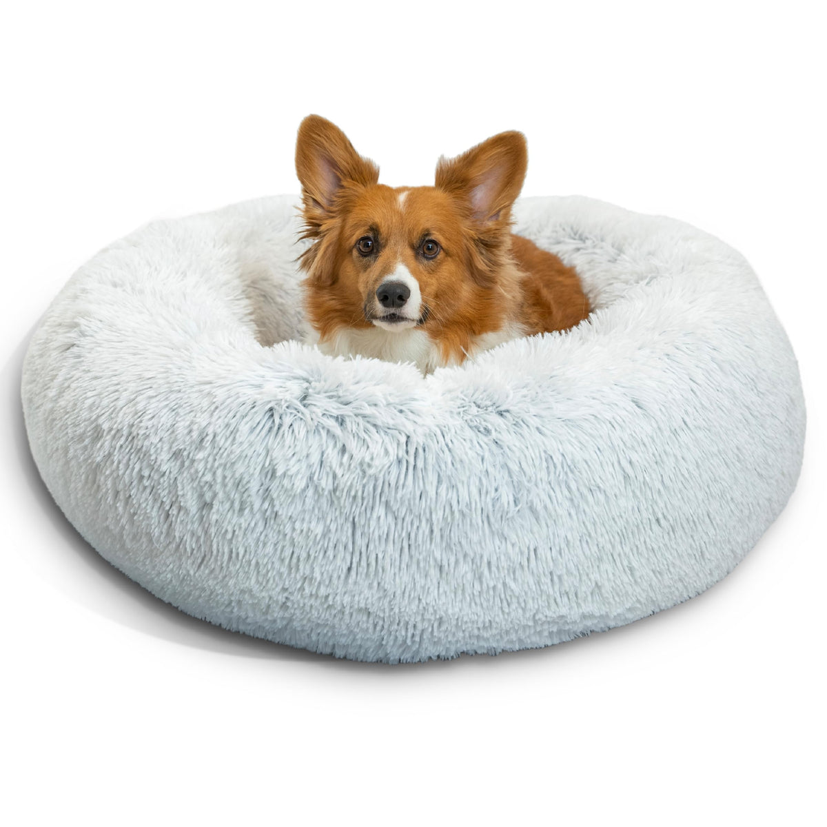 Best Friends by Sheri The Original Calming Donut Dog Bed for Small Dogs up to 25 lbs, Shag Faux Fur, Frost Gray, 23" x 23"