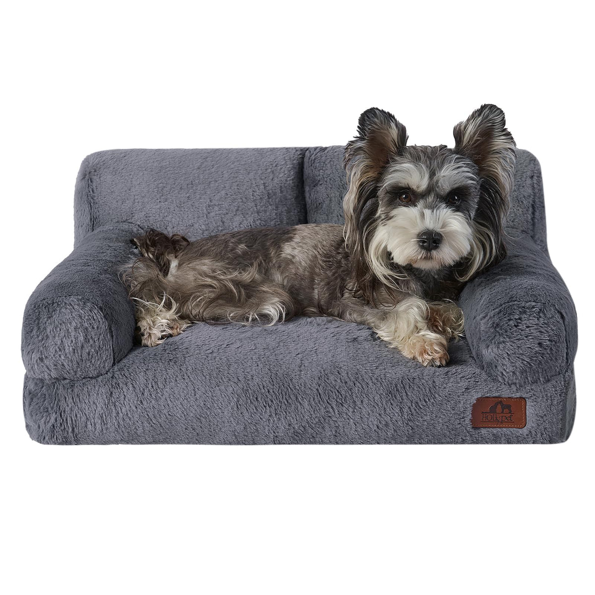Hollypet Fluffy Dog Cat Bed Pet Couch Beds Plush Soft Warming Washable Puppy Bed for Small Medium Dogs and Large Cats, White, 24" L x 18" W x 10" Th