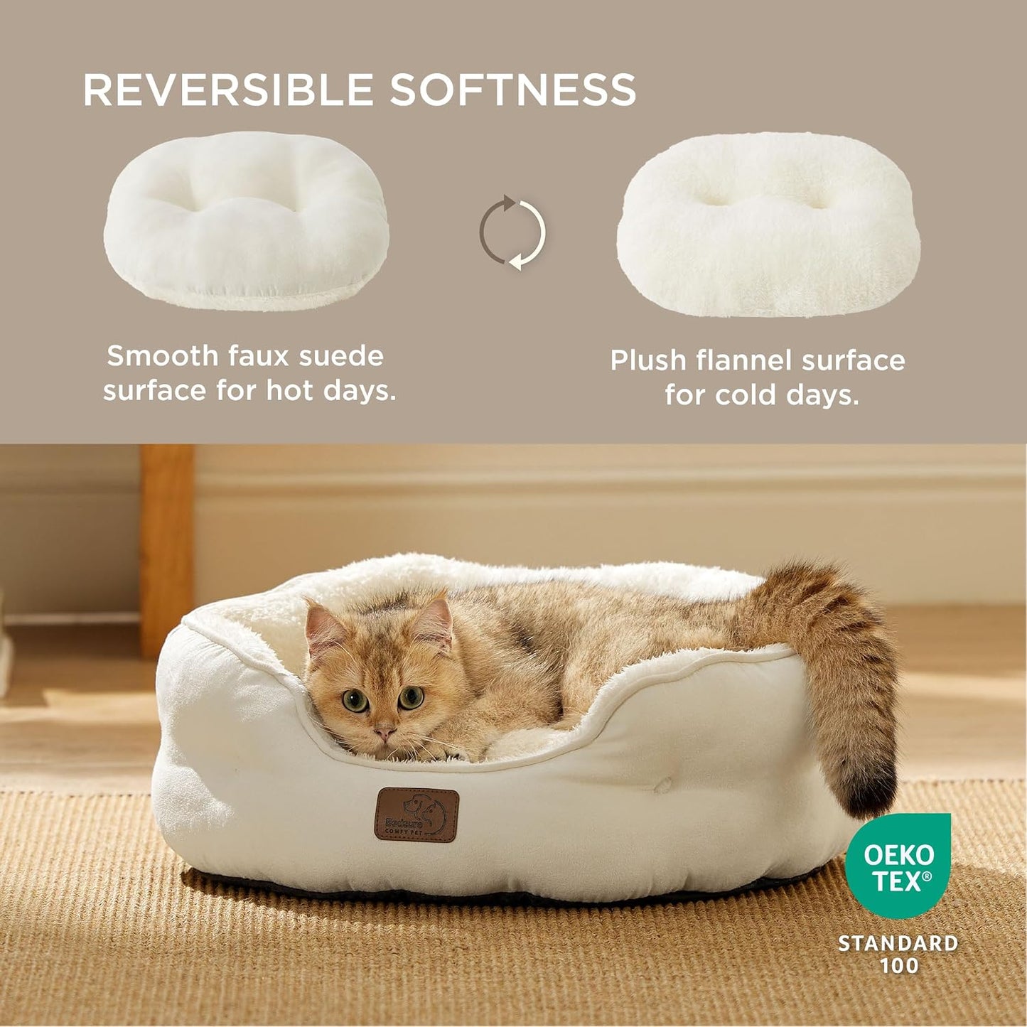 Bedsure Small Dog Bed Washable,Round Cat Beds for Indoor Cats,20in Ivory | Soft plush pet bed,dog beds for small dogs for puppy and kittens,Anti-Slip bottom,easy to clean