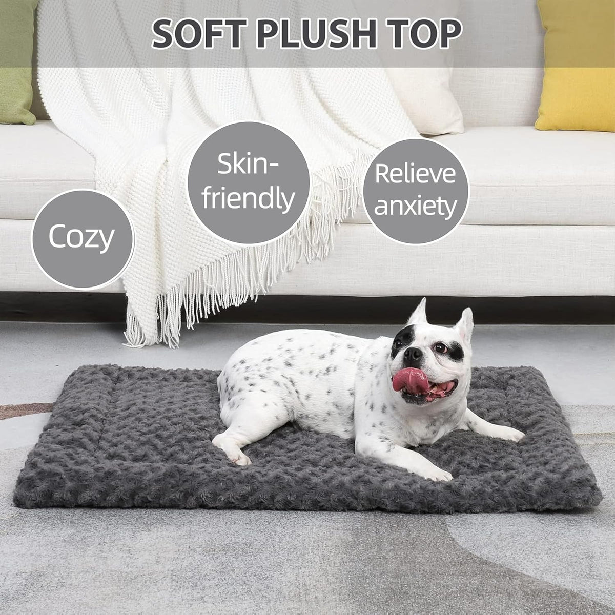 Washable Dog Bed Mat Ultra Soft Dog Crate Pad Comfy Fluffy Pet Kennel Beds Sleeping Mattress for Large Jumbo Medium Small Dogs Grey