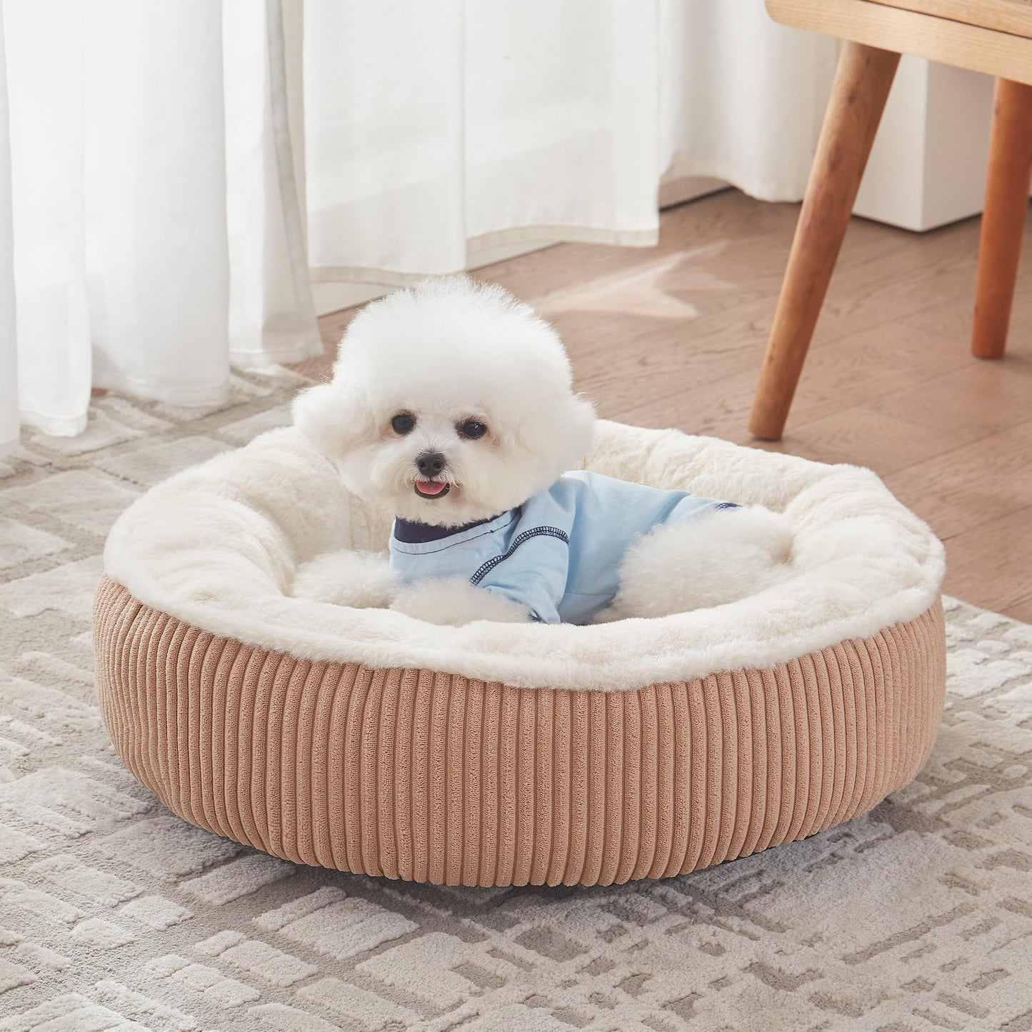 36 inches Donut Dog Bed for Large Dogs - Calming Round Pet Bed with Removable&Washable Cover, Plush Faux Fur & Corduroy, Fits Pets up to 80 lbs(Dark Grey, Large)