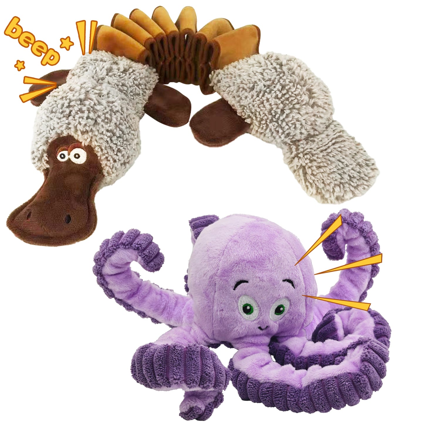 Squeaky Dog Toys, Stuffed Large Dog Toys to Keep Them Busy, Interactive Plush Chew Toys with Crinkle Paper, Tough Pet Animal Toys for Small Medium Large Dogs - Platypus