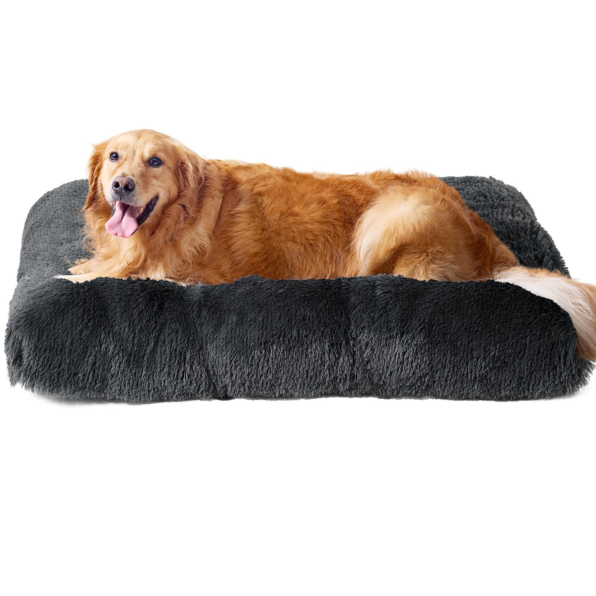 EHEYCIGA Fluffy Dog Crate Bed for Extra Large Dogs, Plush Faux Fur Pad, Calming Anti Anxiety XL Bed for Crate, Washable Soft Warm Dog Mat with Non-Slip Bottom, Grey