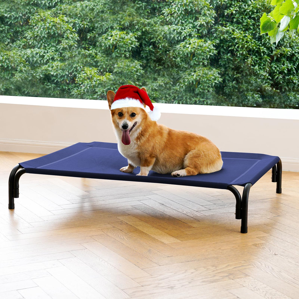 Elevated Dog Bed Raised Outdoor Dog Cot for Large Dogs, Installation Requires No Tools, Frame with Washable Cooling Breathable Mesh Anti-Slip Feet, Indoor Pet Bed, Black, 43.3 Inches
