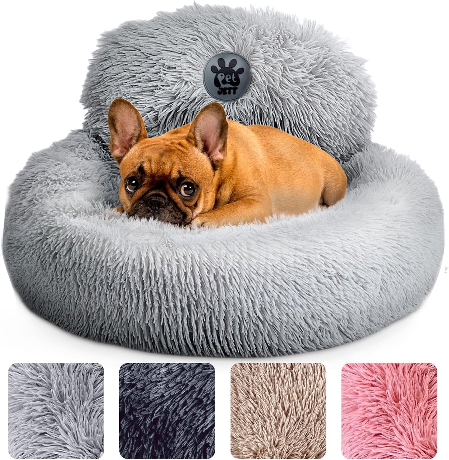 PetJett Calming Dog Bed Medium Size Dog - 30'' Donut Bed, Washable Dog Bed, Anti-Slip & Super Soft Fluffy Plush Round Dog Bed, Anti-Anxiety Premium Comfort Pet Bed, Fits Dogs Upto 45 lbs - Dark Grey