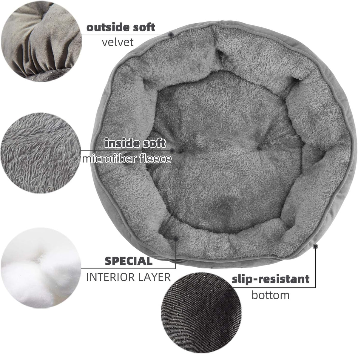 Asvin Small Dog Bed for Small Dogs, Cat Beds for Indoor Cats, Pet Bed for Puppy and Kitty, Extra Soft & Machine Washable with Anti-Slip & Water-Resistant Oxford Bottom, Grey, 20 inches