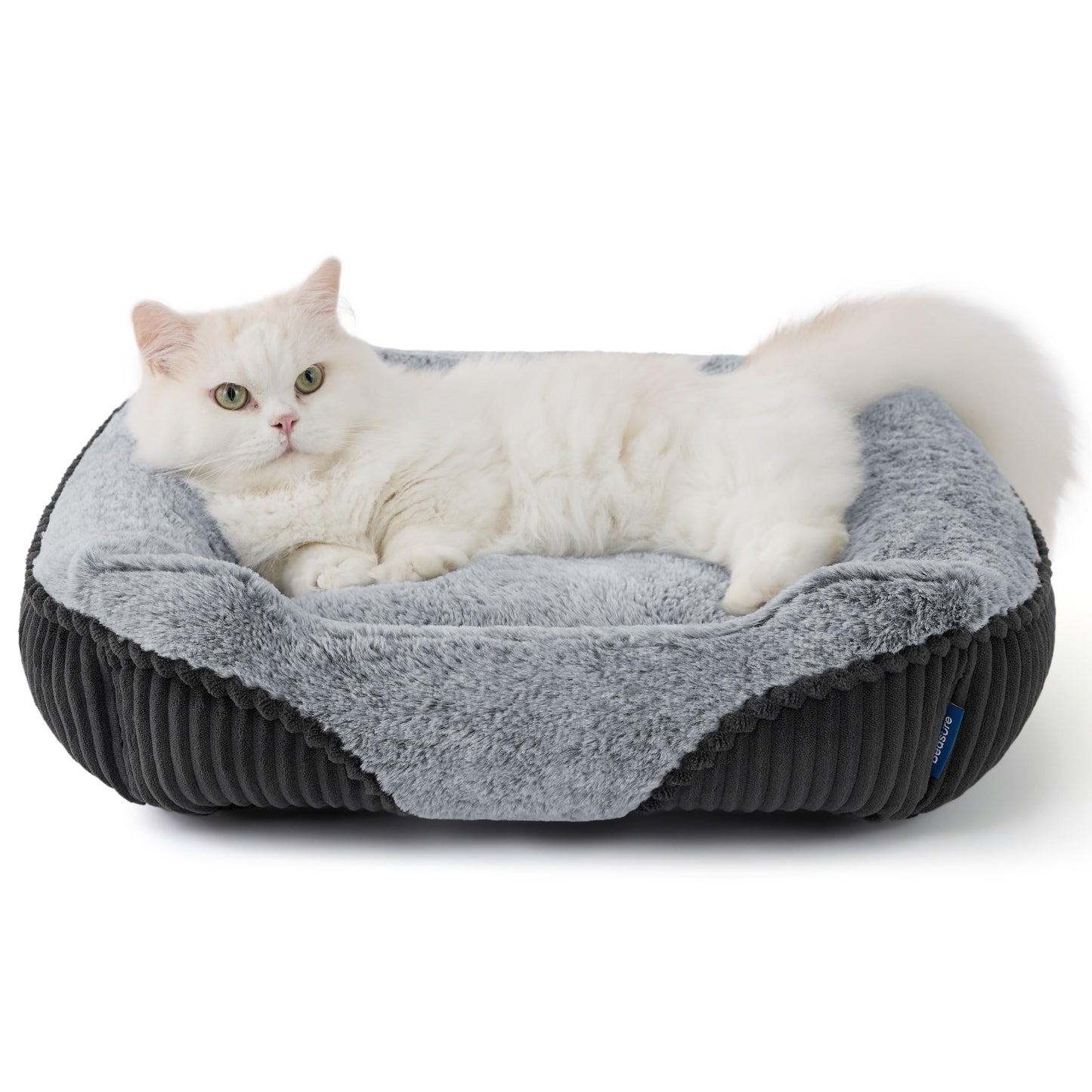 Bedsure Washable Dog Bed Small Medium Size Dog - Rectangle Fluffy Plush Pet Bed Puppy Bed, Comfy Corduroy Fleece and Nonskid Bottom,25x21x7inches,Suitable for Pet Up to 20lbs,Grey