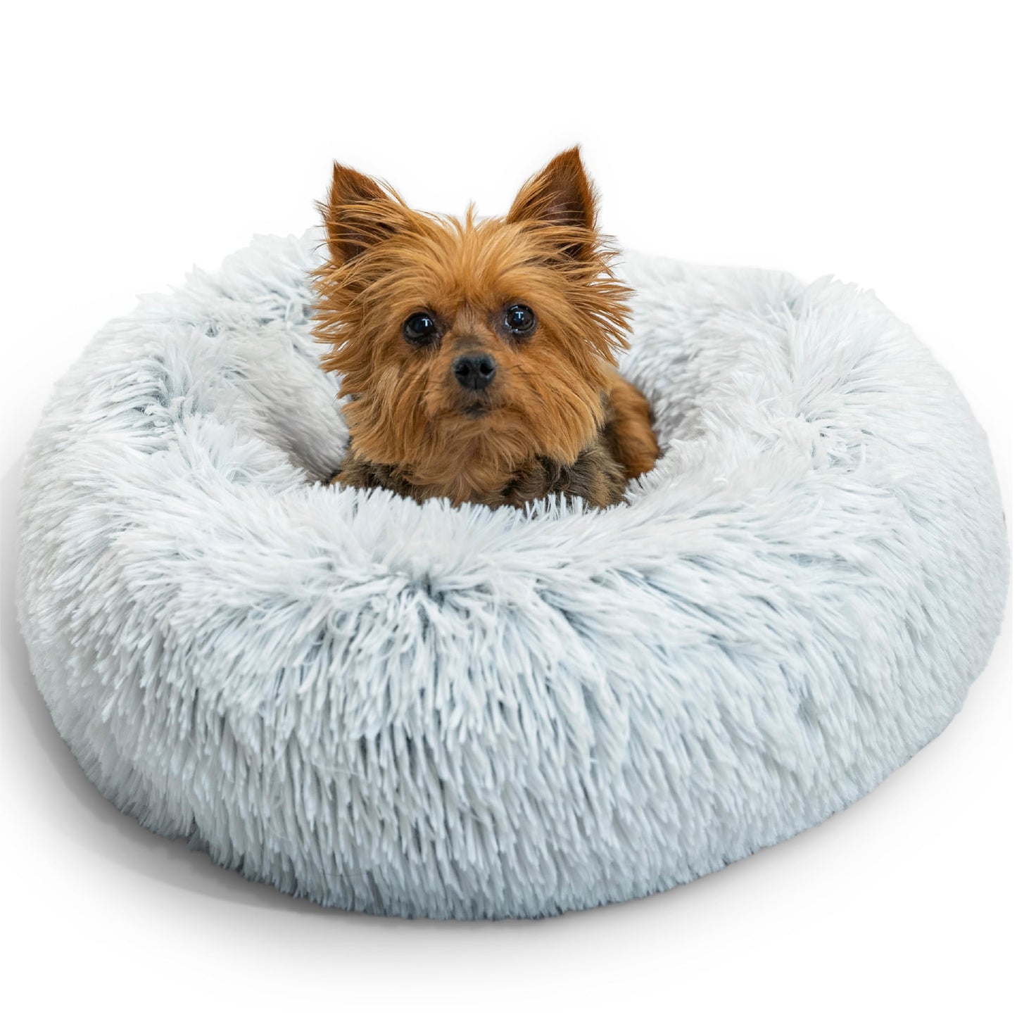 Best Friends by Sheri The Original Calming Donut Dog Bed for Small Dogs up to 25 lbs, Shag Faux Fur, Frost Gray, 23" x 23"