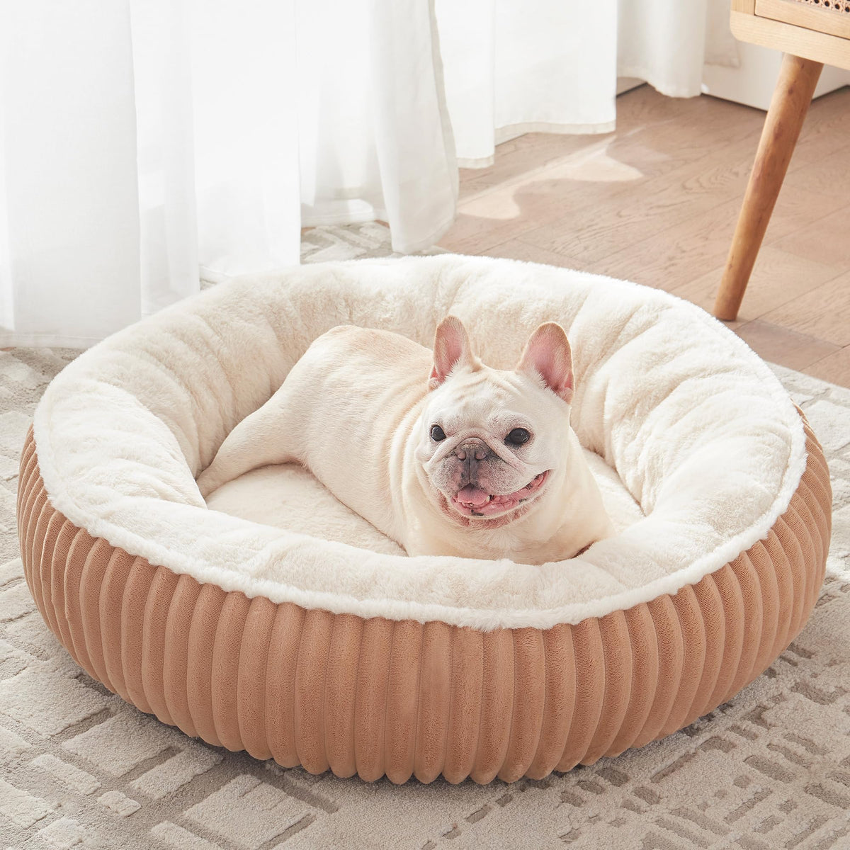 36 inches Donut Dog Bed for Large Dogs - Calming Round Pet Bed with Removable&Washable Cover, Plush Faux Fur & Corduroy, Fits Pets up to 80 lbs(Dark Grey, Large)