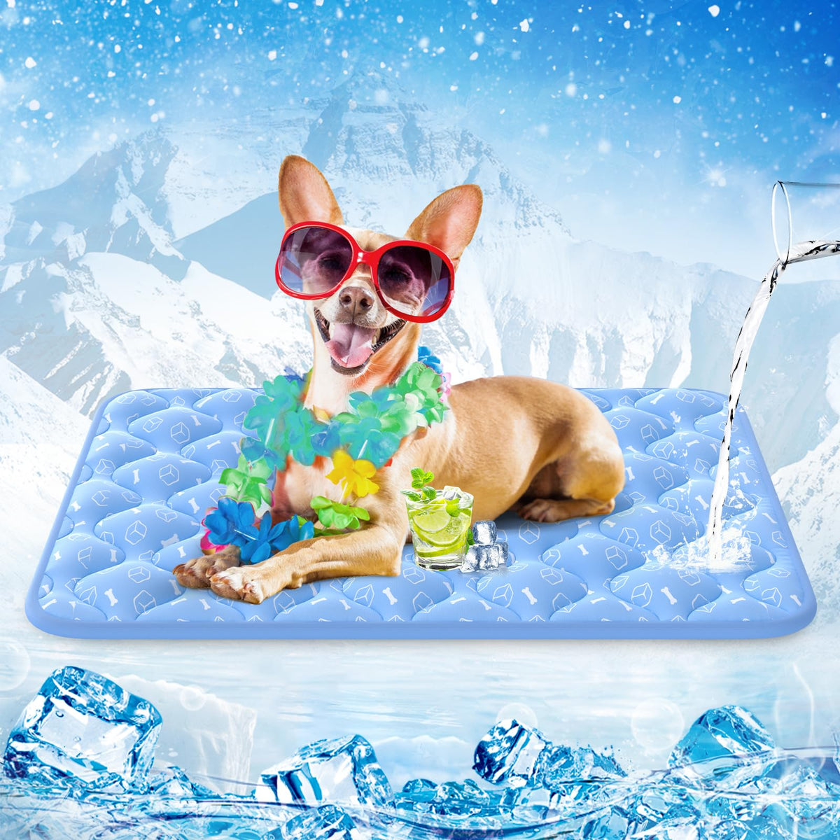 Rywell Dog Cooling Mat 2.0, Elegant Grey, 44"*32" Thick & Durable Cooling Mat for Extra Large Dogs, Extended Cooling with Waterproof & Color-Changing Arc-Chill Fiber (Q-Max>0.5), Ideal for Summer