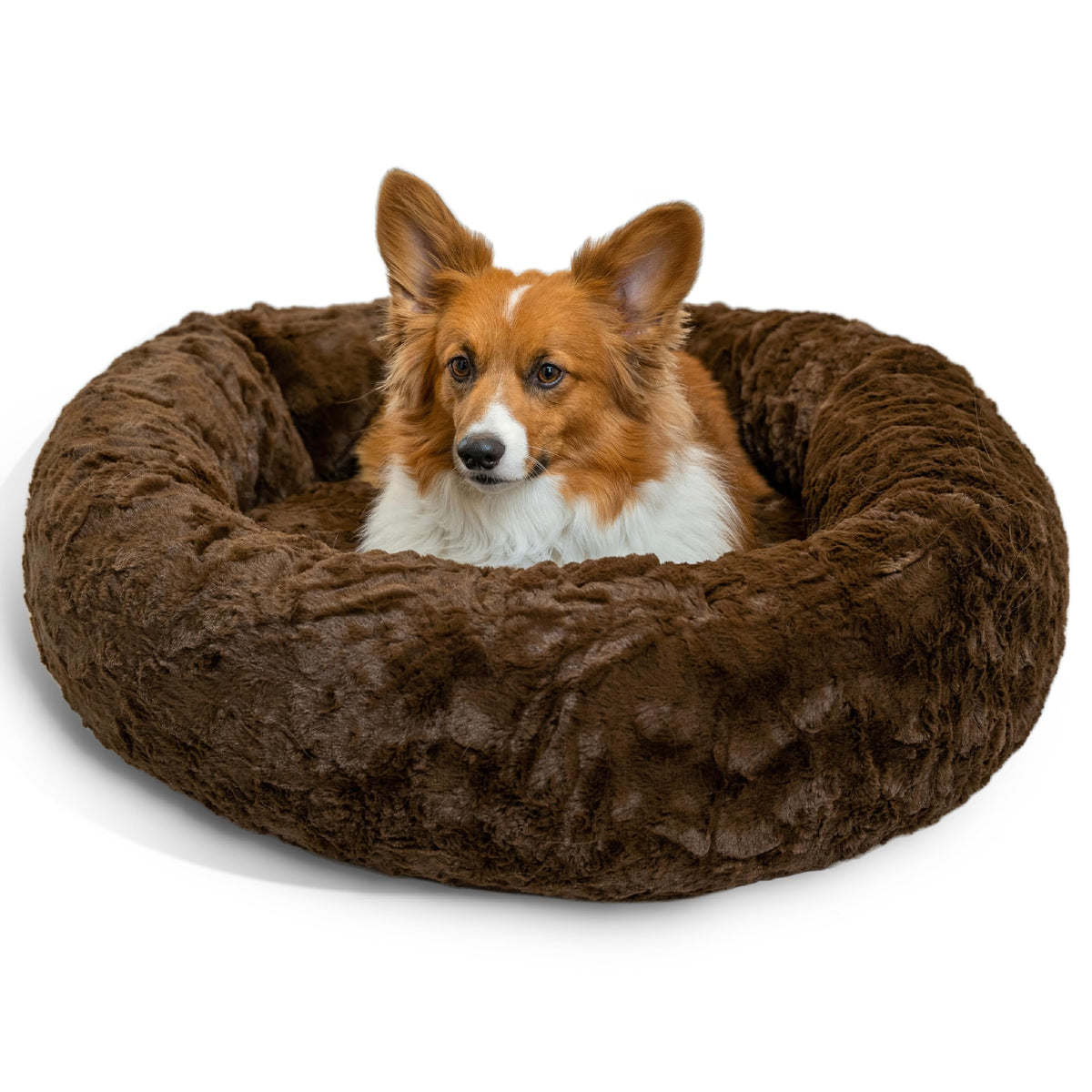 Best Friends by Sheri The Original Calming Donut Dog Bed for Small Dogs up to 25 lbs, Shag Faux Fur, Frost Gray, 23" x 23"