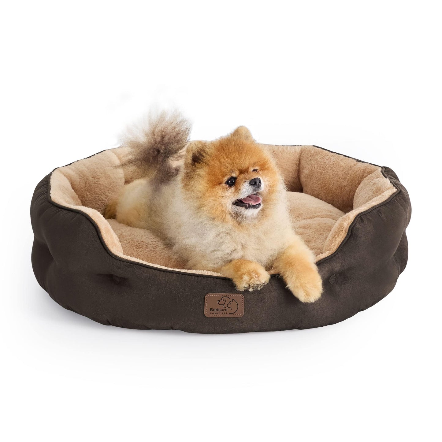 Bedsure Small Dog Bed Washable,Round Cat Beds for Indoor Cats,20in Came | Soft Plush Pet Bed,Dog Beds for Small Dogs for Puppy and Kittens,Anti-Slip Bottom,Easy to Clean