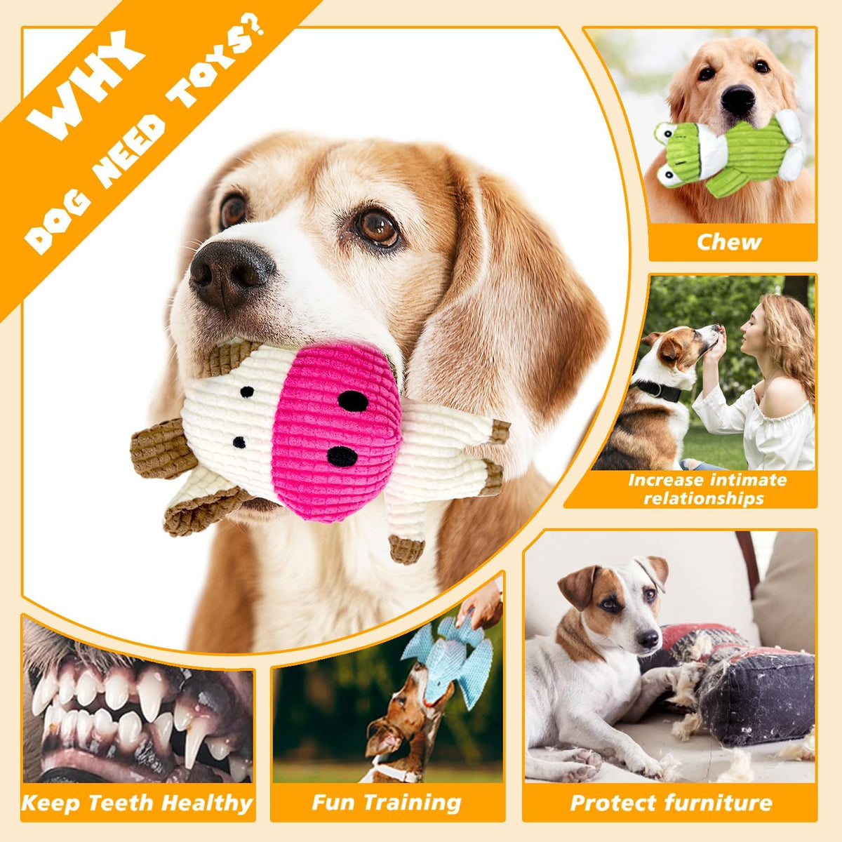 MRSOHRET 5 Pack Dog Toys Squeaky, Tough Stuffed Plush Puppy Chew Toys for Teething, Durable Plush Dog Toy for Large Medium Small Breed to Keep Them Busy