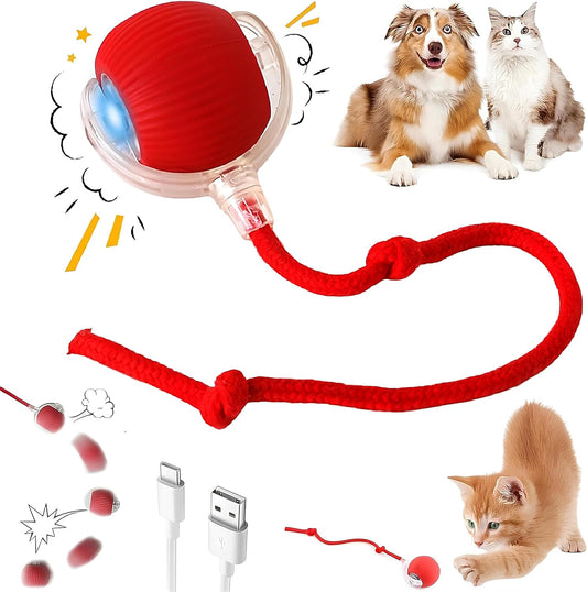 Purrmitive 2026 Durable Interactive Cat Toys for Indoor Cats, Dog Toys Ball, Rolling Pet Ball, Smart Automatic Cat Chase Balls Toy, Interactive Dog Toys Speedy Tail,Kitten & Cat Toys Interactive (Red)