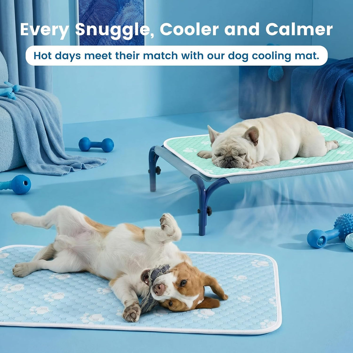 Waterpoof Cooling Mat for Small Dog, Q-Max>0.5 Breathable Cold Crate Pad for Puppy Cat, Washable Kennel Bed for Active Pet with Chill Soothing Fabric to Rapid Cooling, 24×18, Blue