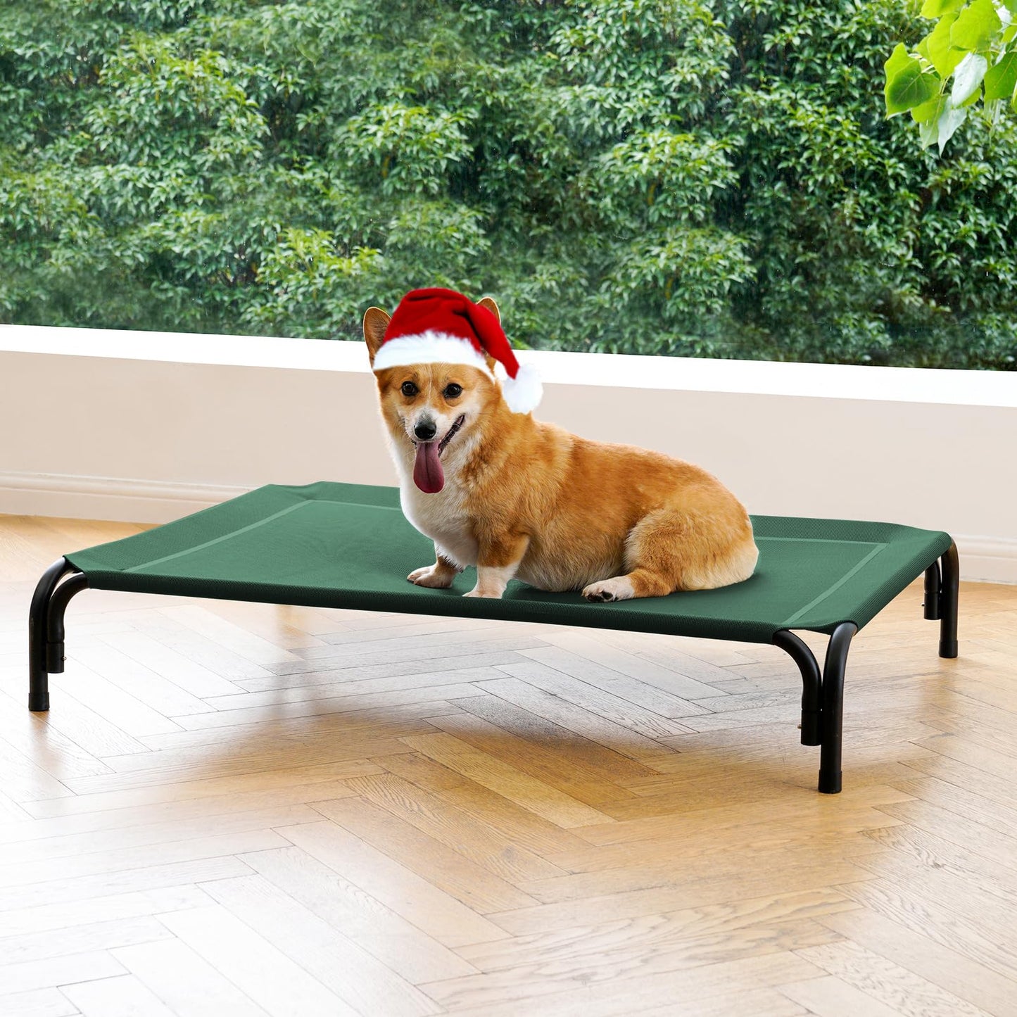 Elevated Dog Bed Raised Outdoor Dog Cot for Large Dogs, Installation Requires No Tools, Frame with Washable Cooling Breathable Mesh Anti-Slip Feet, Indoor Pet Bed, Black, 43.3 Inches