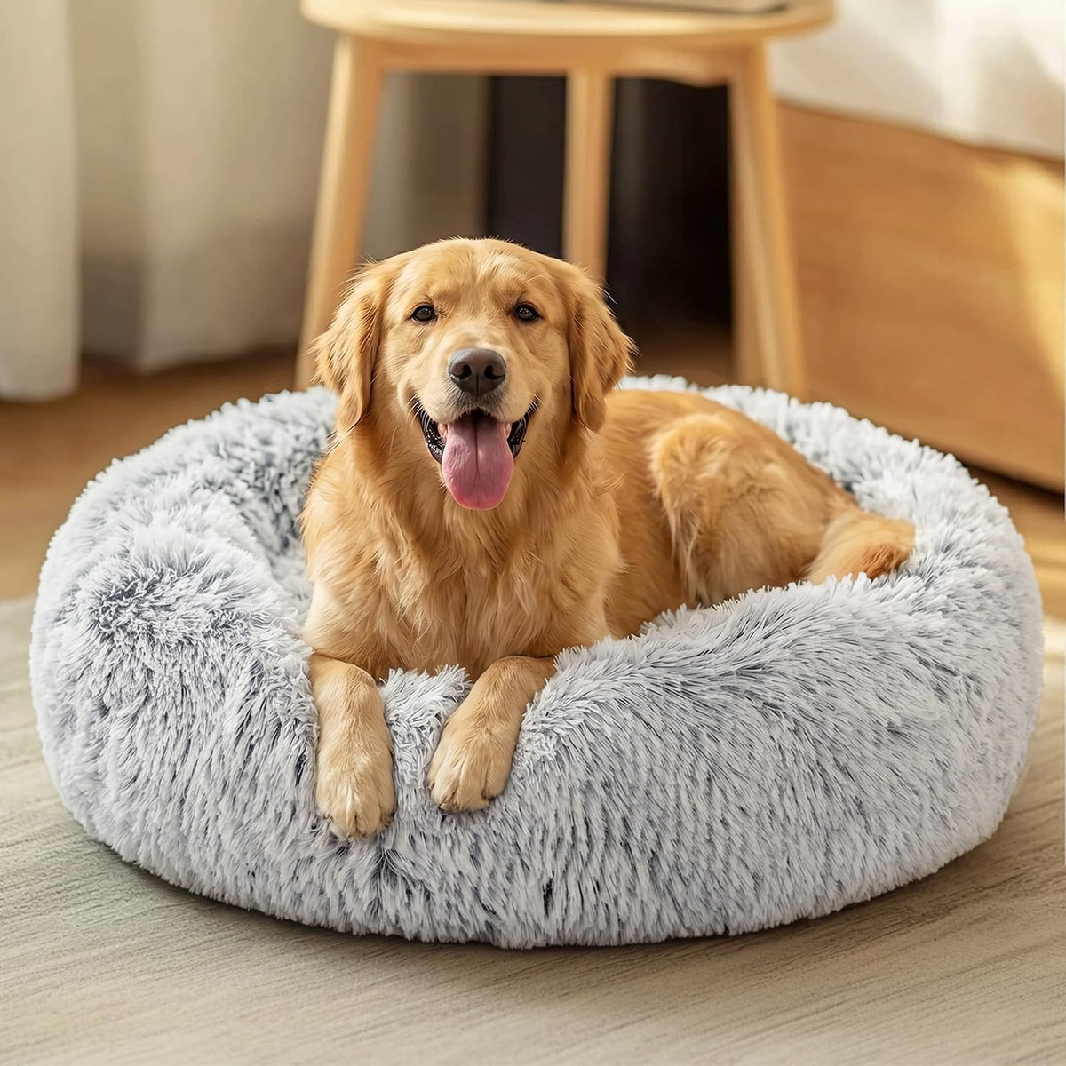 JOLLYVOGUE Small Dog Bed, Calming Soft Anti-Anxiety Donut Cat Bed, Washable Round Fluffy Cushion for Small and Medium Pets (20")