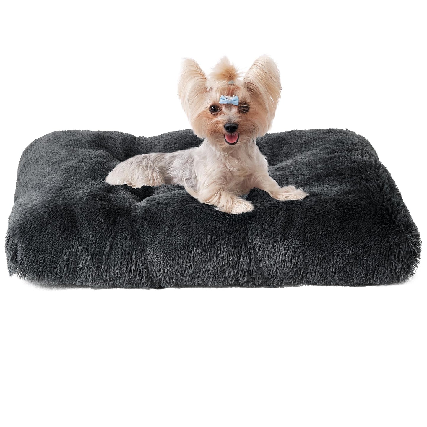 EHEYCIGA Fluffy Dog Crate Bed for Extra Large Dogs, Plush Faux Fur Pad, Calming Anti Anxiety XL Bed for Crate, Washable Soft Warm Dog Mat with Non-Slip Bottom, Grey