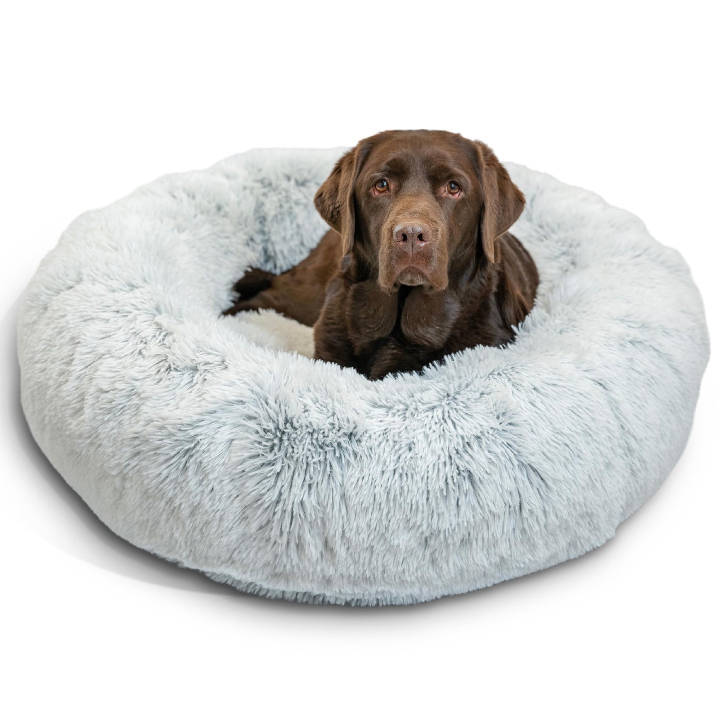 Best Friends by Sheri The Original Calming Donut Dog Bed for Small Dogs up to 25 lbs, Shag Faux Fur, Frost Gray, 23" x 23"