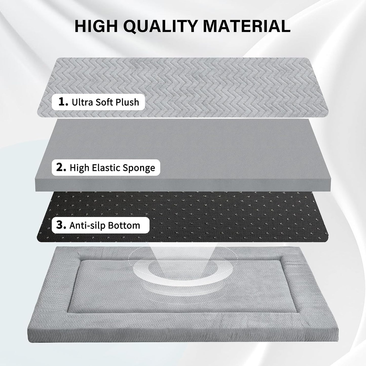 WESTERN HOME Dog Bed for Crate, Medium/Large Dogs Crate Bed with Soft Wavy Plush Comfortable Anti-Slip Kennel Pad Washable Pet Beds Mat for Dogs & Cats, Grey