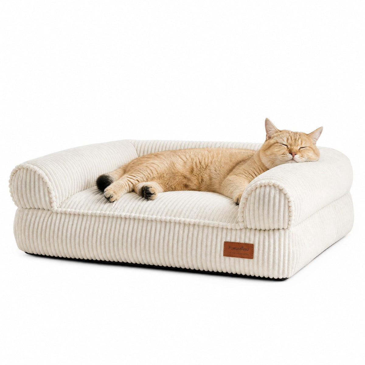 FUKUMARU Dog Couch Bed, Corduroy Cozy Cat Bed for Indoor Cats with Washable Cover, 28in Waterproof Orthopedic Dog Beds Sofa for Small Dogs and Large Cats, Cute Warm Cotton Pet Sofa, Green