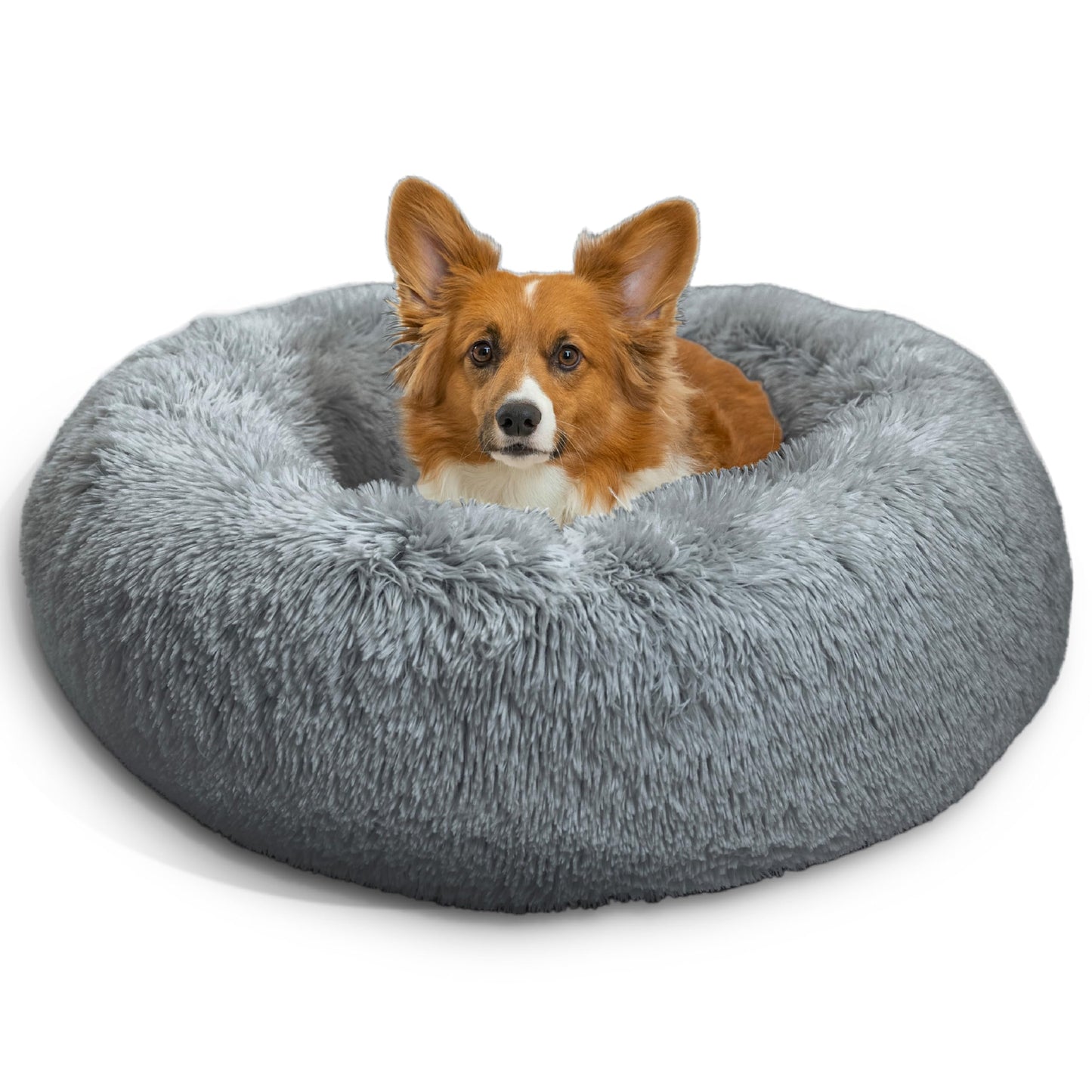 Best Friends by Sheri The Original Calming Donut Dog Bed for Small Dogs up to 25 lbs, Shag Faux Fur, Frost Gray, 23" x 23"