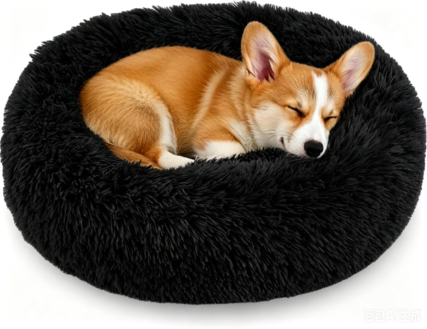 Calming Donut Dog and Cat Bed for Indoor Cats, Anti-Anxiety Round Fluffy Soft Washable Small Pet Bed for Puppy and Kitten, Warming Comfortable Luxury Anti-Slip Waterproof Mute Base 20in Gray