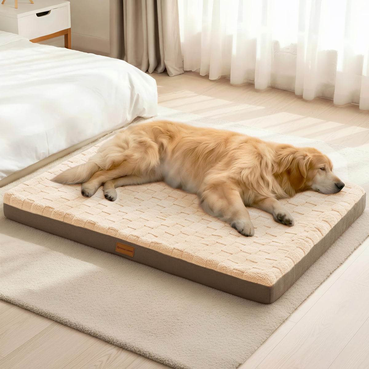 Patas Lague Orthopedic Dog Bed Large Sized Dog 36''X24'', Waterproof Soft Comfortable Egg Crate Foam Large Pet Beds Crate Mat with Removable Washable Cover and Nonskid Bottom, Black