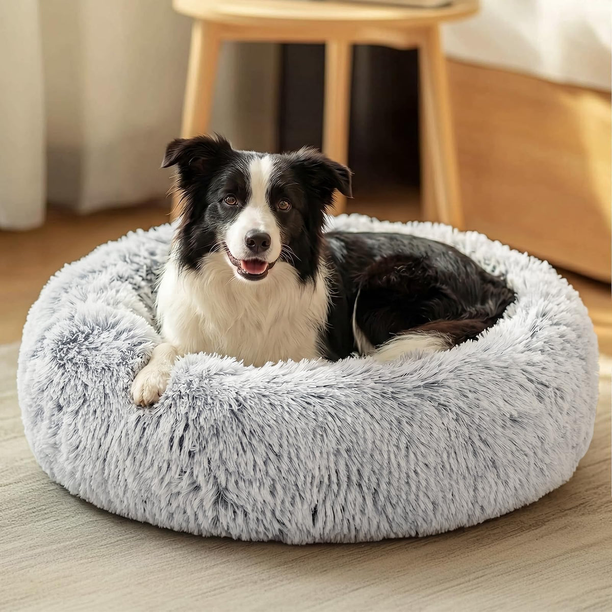 JOLLYVOGUE Small Dog Bed, Calming Soft Anti-Anxiety Donut Cat Bed, Washable Round Fluffy Cushion for Small and Medium Pets (20")