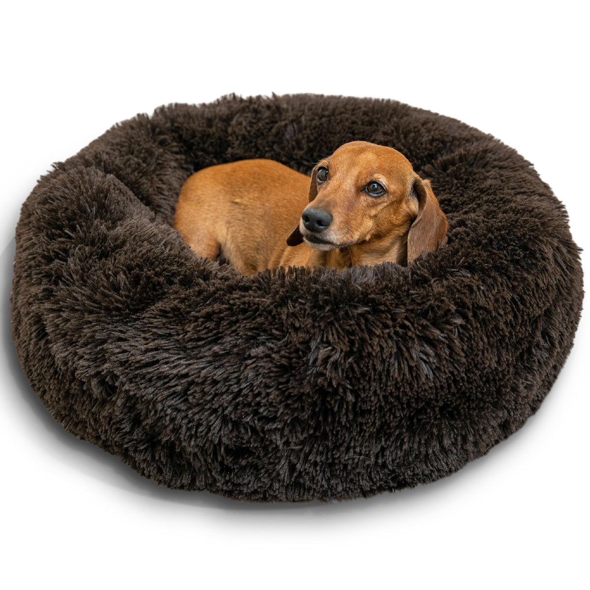 Best Friends by Sheri The Original Calming Donut Dog Bed for Small Dogs up to 25 lbs, Shag Faux Fur, Frost Gray, 23" x 23"