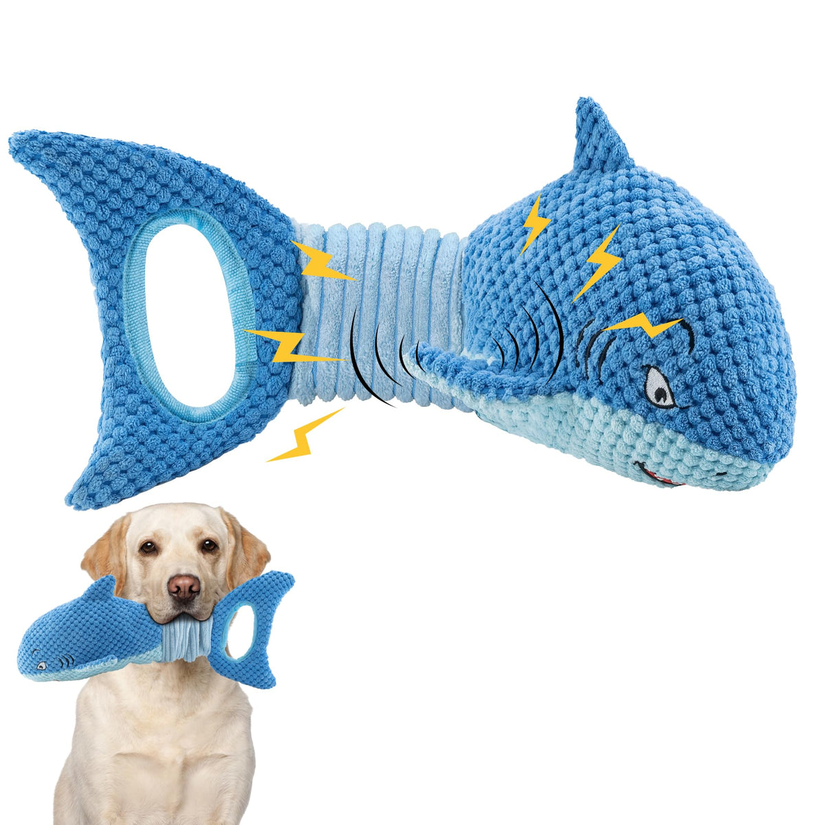 LEGEND SANDY Tough Dog Toys, Stuffed Chew Large Dog Toys to Keep Them Busy, Interactive Squeaky Tug of War Doggie Toy, Crinkle Blue Octopus