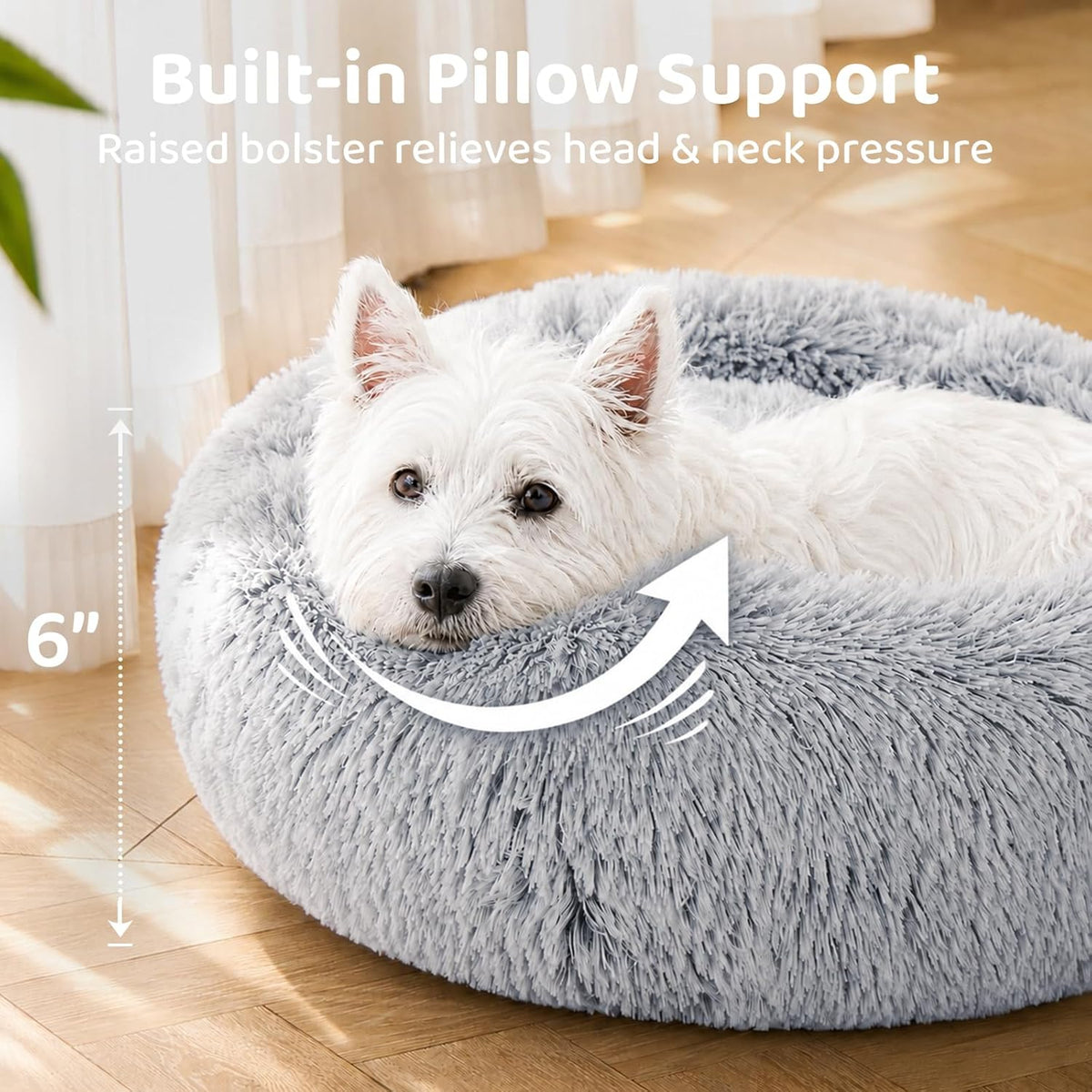 JOLLYVOGUE Small Dog Bed, Calming Soft Anti-Anxiety Donut Cat Bed, Washable Round Fluffy Cushion for Small and Medium Pets (20")