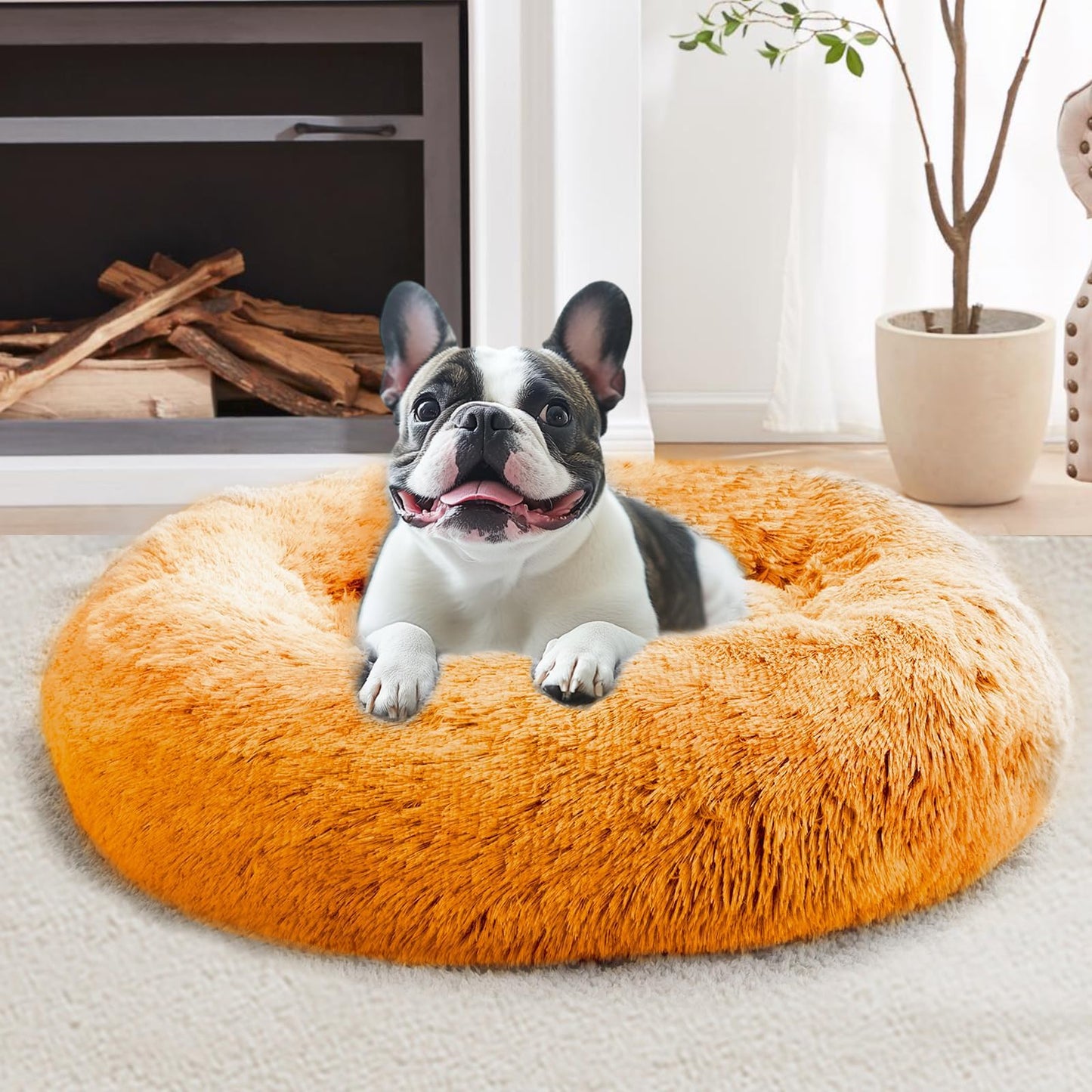 JOLLYVOGUE Small Dog Bed, Calming Dog Beds for Small Dogs & Indoor Cats - 20 Inches Donut Washable Cat Bed for Kittens & Puppies, Round Fluffy Plush Faux Fur Pet Beds(Smoke Grey)