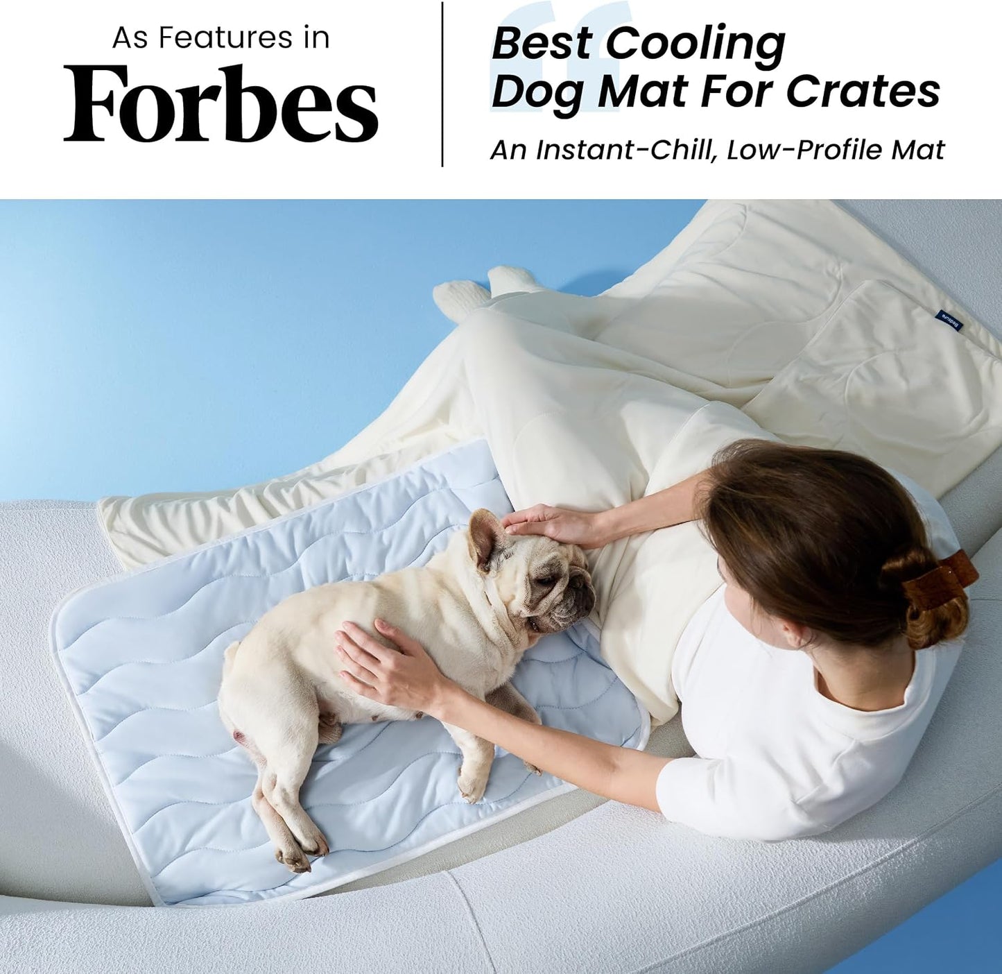 Bedsure Cooling Mat for Large Dogs - Q-Max>0.4 Thin Breathable Cooling Crate Pad Indoor for Pet with Chill Cool Fiber as Cooling Topper，Portable Washable Kennel Mat in Outdoor Summer, 35x23, Blue