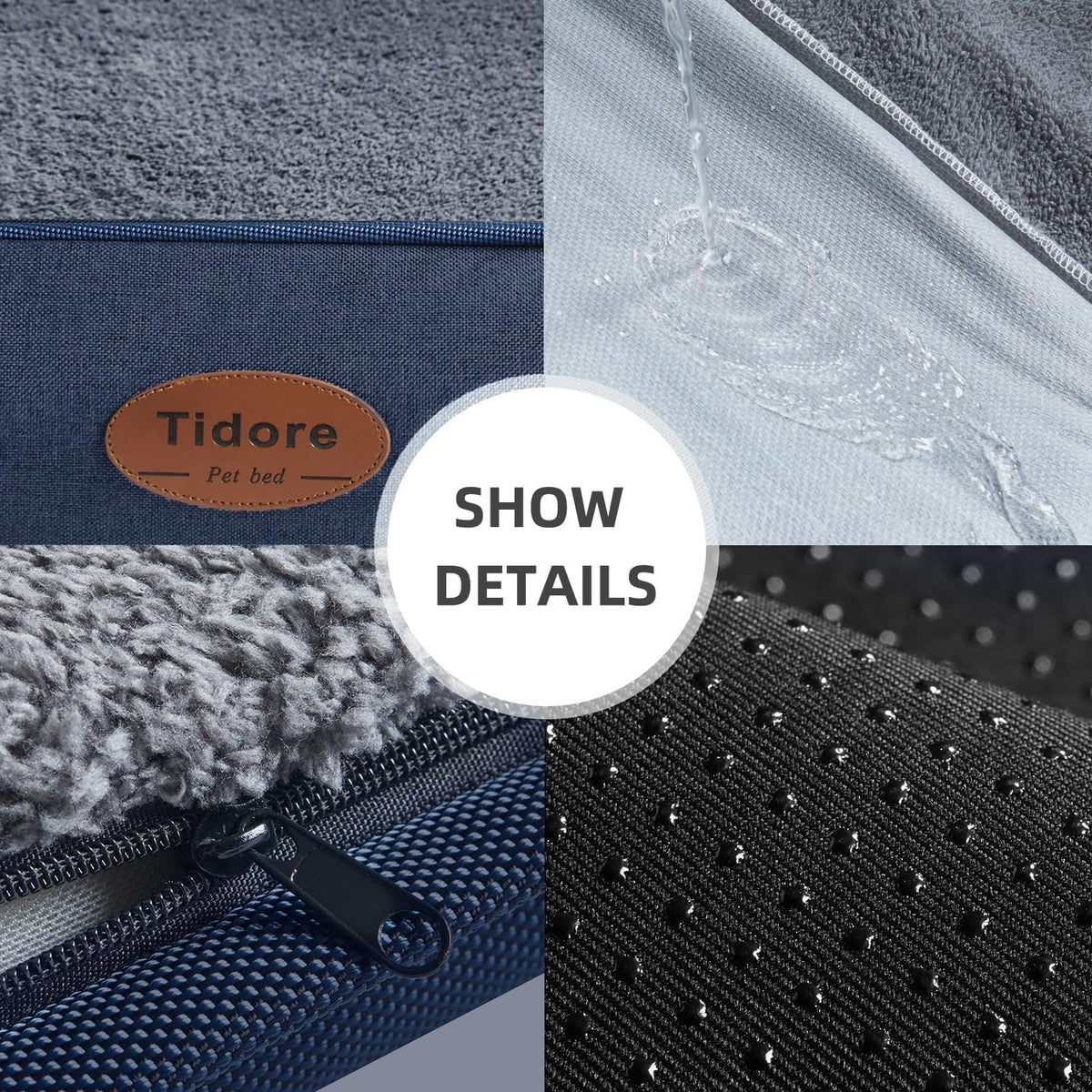 Tidore Orthopedic Dog Bed Medium Size Dog, Durable Egg Crate Foam Sofa Dog Bed with Washable Removable Cover, Waterproof Lining, Pet Beds for Medium Dogs, Navy