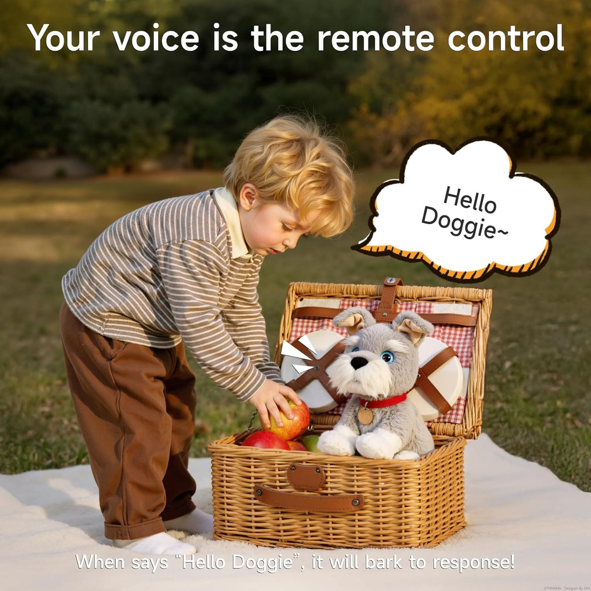 TUMAMA Electronic Interactive Plush Dog Toy, Voice-Activated Control Stuffed Animal Pet Toys, Walking, Singing, Barking, Tail Wagging, Realistic Robot Puppy Toy for Boys and Girls