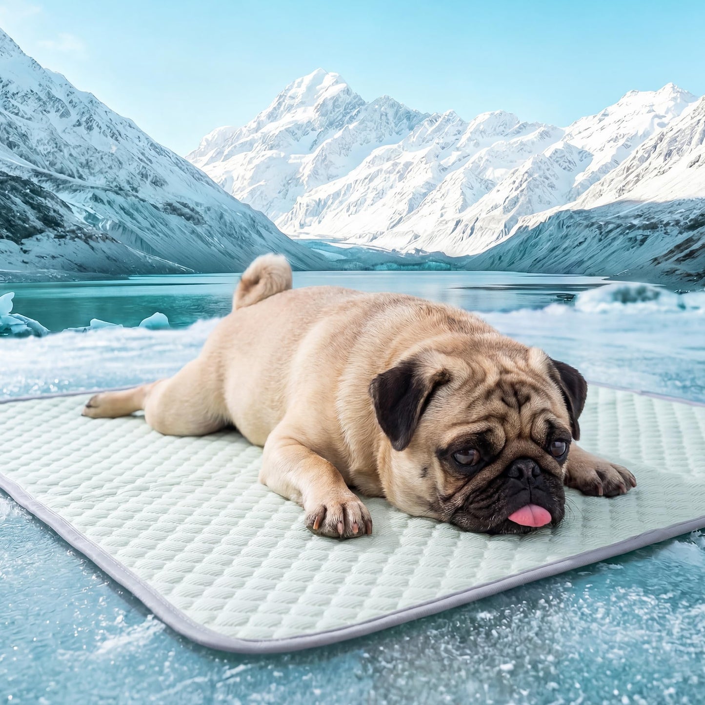 PatiencET Dog Cooling Mat, 22 x 28 in No-Gel Cooling Pad for Small Dogs, Puppies and Cats, Cool Touch Nylon Pet Mat, Washable Summer Dog Mat for Crate, Floor, Sofa, Car, Blue