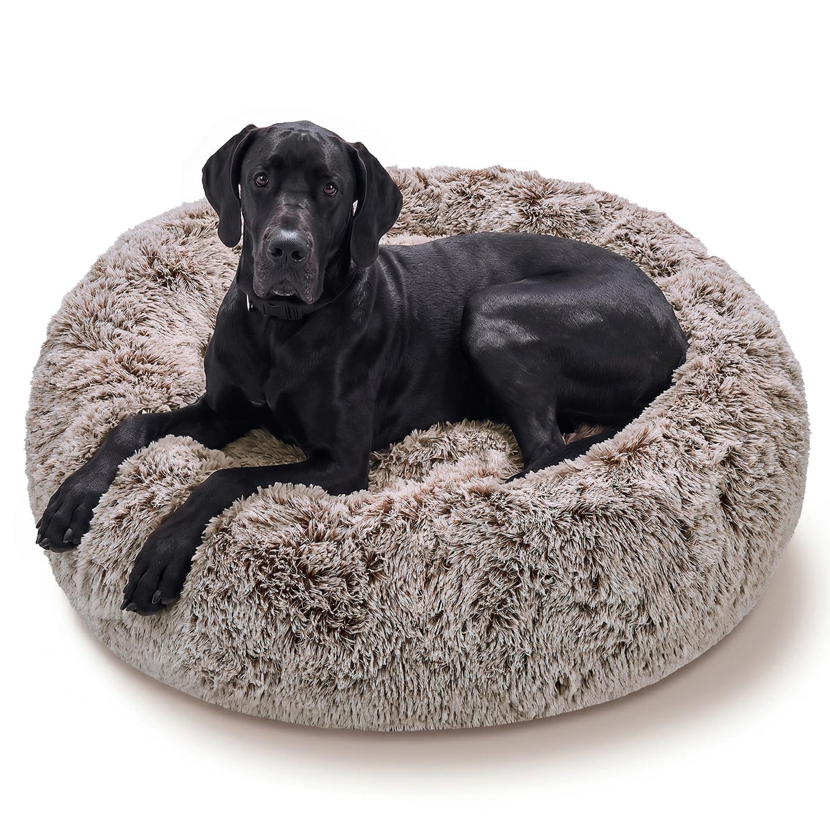 JOLLYVOGUE Small Dog Bed, Calming Soft Anti-Anxiety Donut Cat Bed, Washable Round Fluffy Cushion for Small and Medium Pets (20")