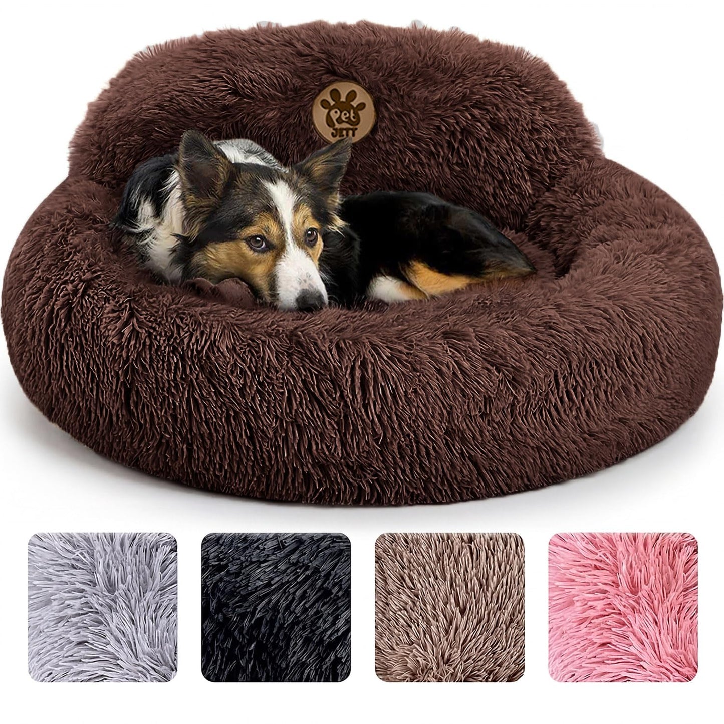 PetJett Calming Dog Bed Medium Size Dog - 30'' Donut Bed, Washable Dog Bed, Anti-Slip & Super Soft Fluffy Plush Round Dog Bed, Anti-Anxiety Premium Comfort Pet Bed, Fits Dogs Upto 45 lbs - Dark Grey