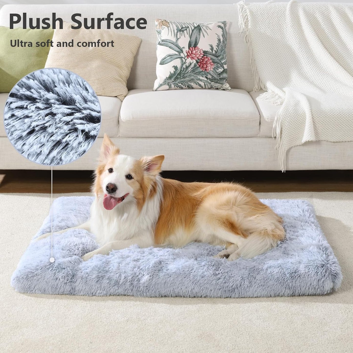 Vonabem Large Dog Bed Crate Pad 36 inch, Washable Pet Beds Medium Small Sized Dogs, Deluxe Plush Warm Anti-Slip Puppy Mats for Sleeping, Soft Kennel Pads 35 * 23 inch Grey