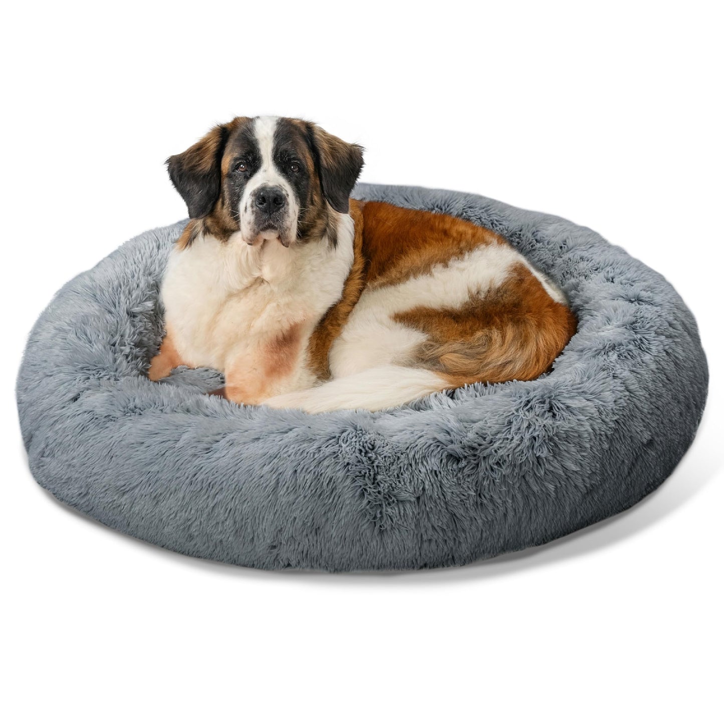 Best Friends by Sheri The Original Calming Donut Dog Bed for Small Dogs up to 25 lbs, Shag Faux Fur, Frost Gray, 23" x 23"