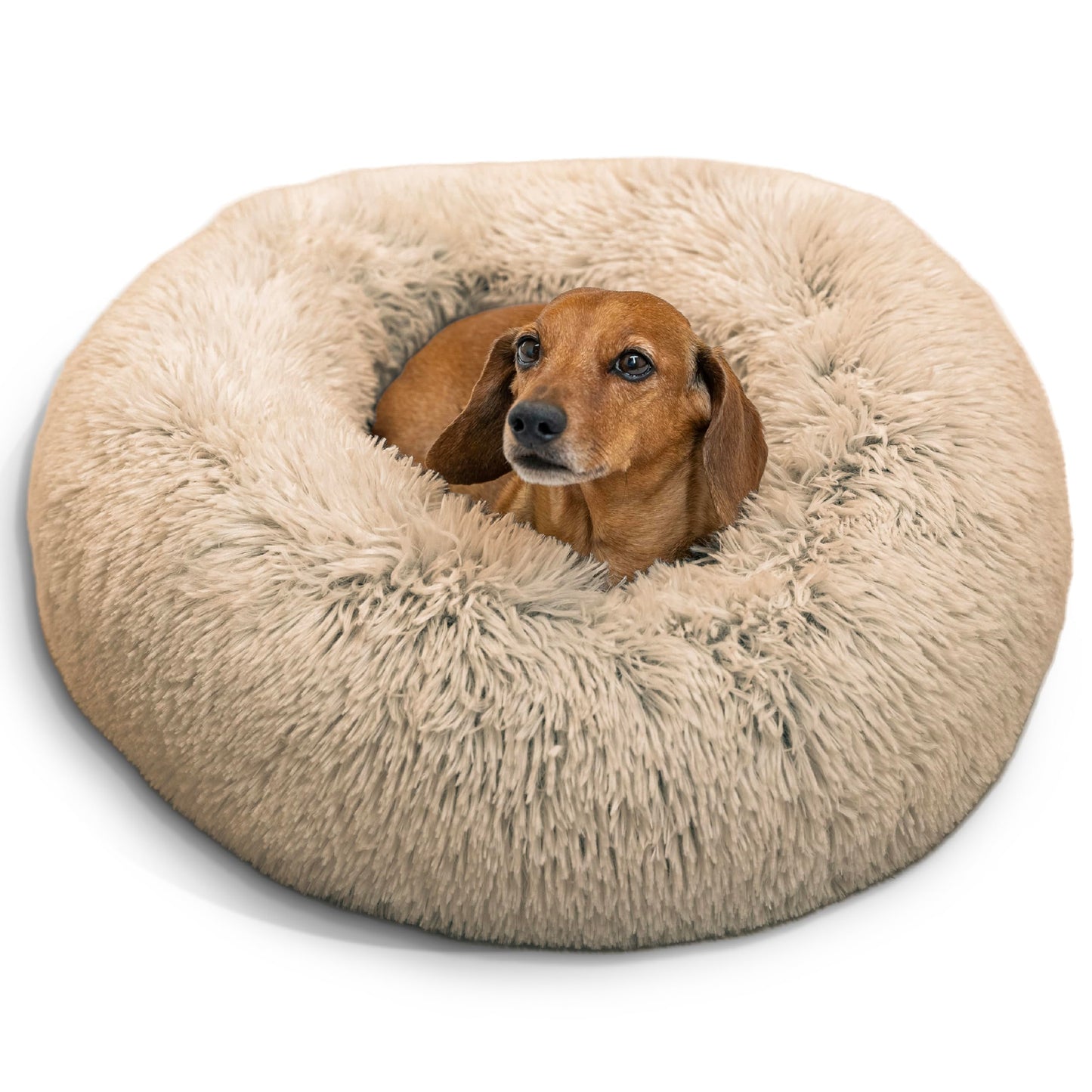Best Friends by Sheri The Original Calming Donut Dog Bed for Small Dogs up to 25 lbs, Shag Faux Fur, Frost Gray, 23" x 23"
