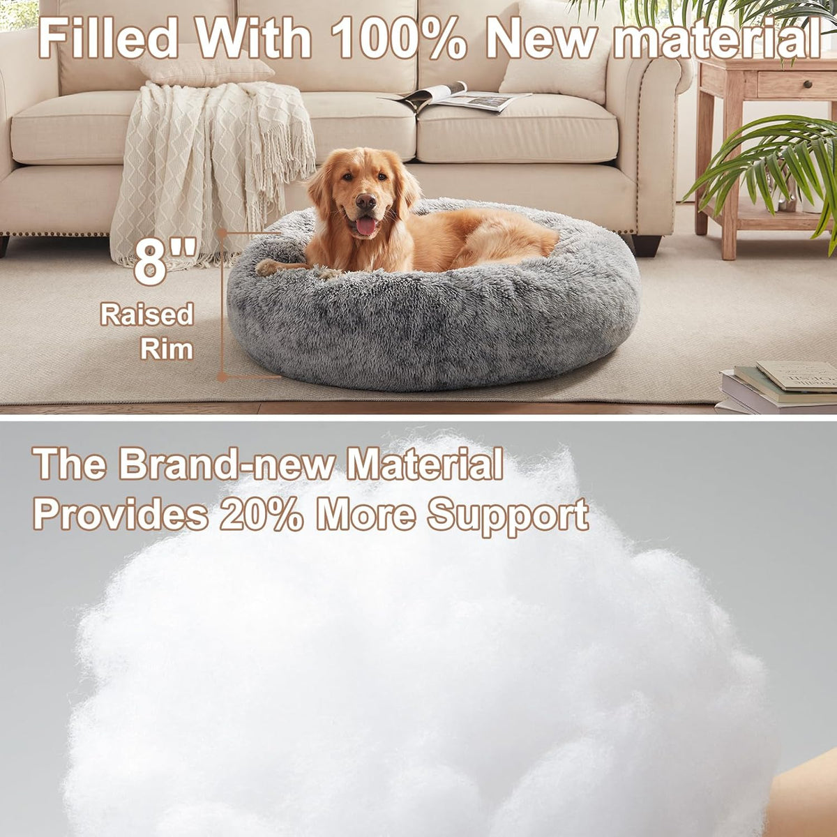 36 inches Donut Dog Bed for Large Dogs - Calming Fluffy Round Pet Bed with Removable & Washable Cover,Fits up to 80 lbs Pets (Dark Grey,Large)