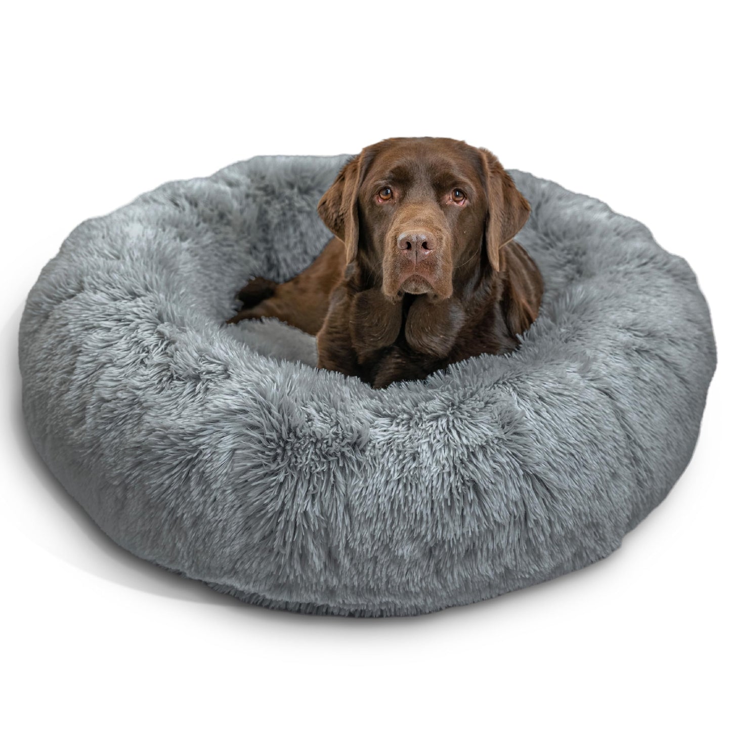 Best Friends by Sheri The Original Calming Donut Dog Bed for Small Dogs up to 25 lbs, Shag Faux Fur, Frost Gray, 23" x 23"