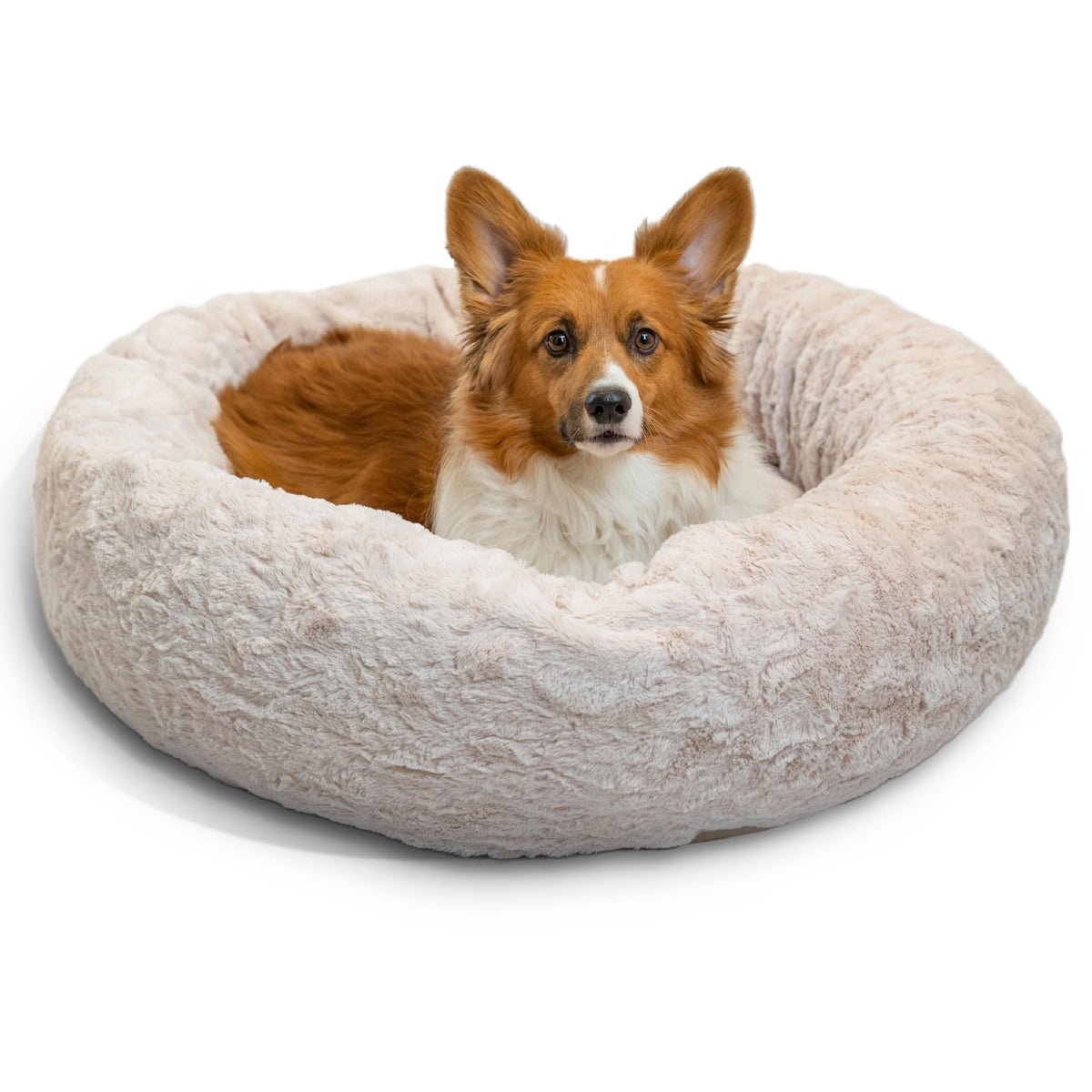 Best Friends by Sheri The Original Calming Donut Dog Bed for Small Dogs up to 25 lbs, Shag Faux Fur, Frost Gray, 23" x 23"